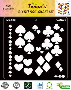 IVANA'S Playing Card Pattern Stencil for Art & Craft,Reusable DIY Decorative Stencil for Painting on Canvas, Painting on Canvas, Fabric, Cloth, Paper, Glass, Furniture and Wall, IVS-102 Stencil