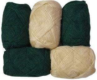 M H N CREATION BEST QUALITY 3 PLY KNITTING WOOL YARN DARK GREEN + CREAM COLOR SET OF 5 BOLL