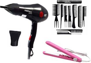 HINSHITSHU 10 Pc Professional Hair Comb With Professional Hair Dryer CH 2800 ( 2000 w ) & Hair Straightner