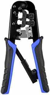 Jihaan Dual Modular Network Wire Cable Cutting Stripping Crimping Cutter Tool RJ45 RJ12 RJ11 8P 6P 4P CAT5 CAT5e CAT6 CAT6A All in One Blue & Black Manual Crimper