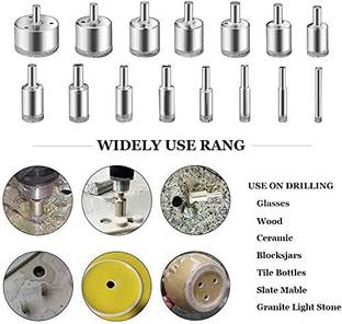 uptodatetools Diamond Hole Saw 15 Pcs Hollow Drill Bit Set Range 6-50mm
