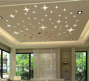 Bikri Kendra 151 cm Silver star 3D Mirror Wall Stickers Decorative Acrylic Stickers Self Adhesive Sticker