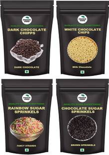 Prizex Combo of Rainbow/Choco Sprinkles,Dark/White Choco chips 200g(Pack of 4*50g Each) Sprinkles