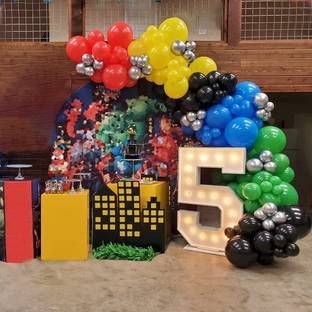RG एक्सेसरीज़ सॉलिड Super Hero Theme Balloon garland Arch Strip- Pack Of 63- Party Decoration गुब्बारा