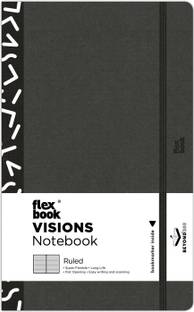 Flexbook Medium Size Visions Series 13 x 21 cms Notebook with Black Elastic Closure Ruled Fedrigoni Special Black Art Cover, A5 Notebook Ruled 192 Pages