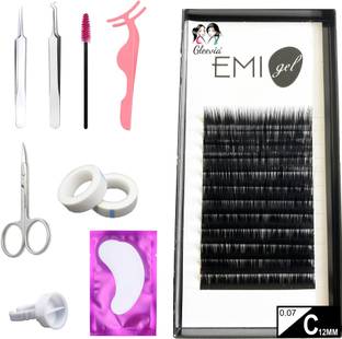 Gleevia Synthetic Black Eyelash Extension, 0.07-C12mm Classic Stable Curl (Combo Pack)