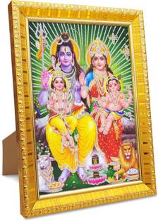 koshtak Shiva Parvati With Ganesh Kartikeya Ji / Shiv Parivar & Shivling Religious Frame