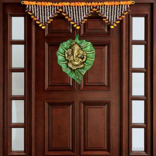 Arsh Variety Store Wall Hanging Lord Ganesh On Leaf Metal Idol Statue For Home wall Main Door Décor Decorative Showpiece  -  18.5 cm