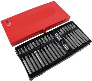 Mass Pro 40 pcs Hex Torx Star Spline Bit Socket Set 3/8" & 1/2" Square Drive Long & Short Socket Set