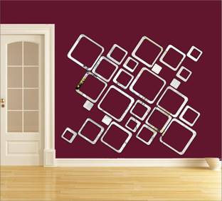 Bikri Kendra 151 cm 27 silver square 3D Mirror Wall Stickers Decorative Acrylic Stickers Self Adhesive Sticker