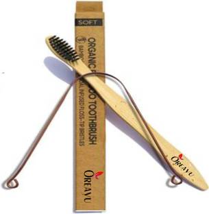 Oreayu Bamboo Toothbrush with Pure Copper Tongue Cleaner Combo Soft Toothbrush