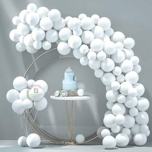 Giftzadda Solid Happy Birthday White Pastel Balloons Decoration Kit - 50Pcs Balloon