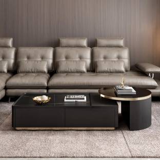 NG Decor Modern Black Nesting & Glass Coffee Table Set with 4 Storage Drawers Engineered Wood Coffee Table