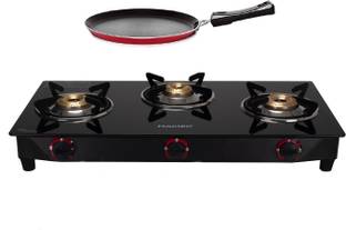 MACIZO Gas Stove Combo - 3 Burner Gas Stove + Tawa 28 cm diameters with Induction base Glass Manual Gas Stove