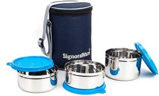Signoraware Executive Stainless Steel Lunch Box Set,500ml,350 ml,350 ml (Blue) 3 Containers Lunch Box