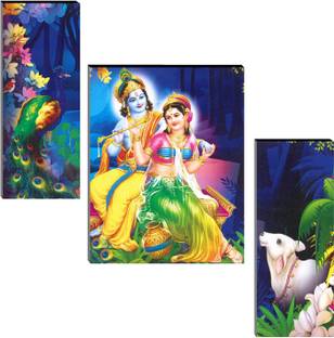 Indianara Set of 3 Radha Krishna Art MDF Art Painting (4126FL) without glass Digital Reprint 18 inch x 12 inch Painting