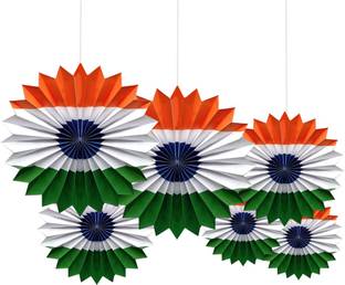 Rozi Decoration Paper Fan Decor for Republic Day, Independence Day, Gandhi Jayanti Pack of 6