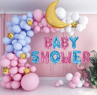 SOI Solid Baby Shower Multicolor with Foil and Latex Balloons & Moon Complete Decoration Balloon