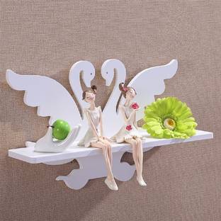 SS ARTS Decorative Swan Shaped Floating Wooden Wall Shelf