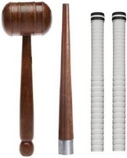 Fitdex 1-Cricket Bat Knocking Hammer, 1-Wooden Cone, 2-White Grip, Wooden Bat Mallet