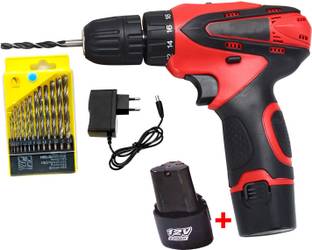 Mass Pro 12V Reversible Variable Speed Cordless Drill Cum Screwdriver With 2Pcs Battery & 13Pcs Bit Co...