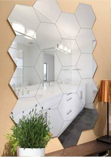 Bikri Kendra 12 cm Hexagon 20 silver Decorative Mirror Stickers 3D Acrylic Stickers Self Adhesive Sticker