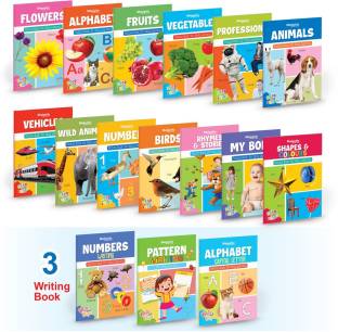 Picture Book Collections for Early Learning (Set of 16 books ) - abc book , flowers , fruits , vegetable , profession , animal , vehicle , wild animal , numbers , birds , rhymes & story , my body , shapes & colours , number writing book , pattern writing book and alphabet writing book  - Preschool, And Giftset For Kids