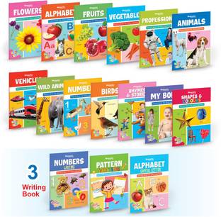 Picture Book Collections for Early Learning (Set of 16 books ) - abc book , flowers , fruits , vegetable , profession , animal , vehicle , wild animal , numbers , birds , rhymes & story , my body , shapes & colours , number writing book , pattern writing book and alphabet writing book  - Preschool, And Giftset For Kids