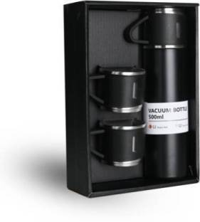 Madan Vacuum Flask Gift Set Bottle with 3 Cups 500 ml Flask (Pack of 1, Black) 500 ml Flask