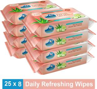 GLIDER Facial Wipes Enriched with Aloe Vera,Cucumber & Vitamin E |Pack of 8 | 200 Wipes