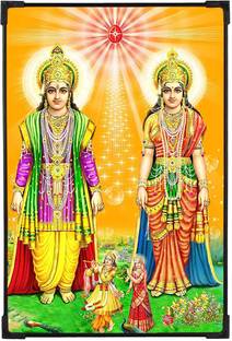 FURNATO Home Decor | UV Coated MDF Laxmi Narayana Picture Painting Digital Reprint 18 inch x 12 inch Painting