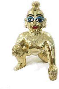 Idolsplace Laddu Gopal G Thakur G in 100% Brass with Hand Painted Shringar 700gms Decorative Showpiece  -  10 cm