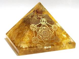 Sawcart Citrine Orgone Pyramid with Metatron Grid for Reiki Chakra Healing Meditation Decorative Showpiece  -  7 cm