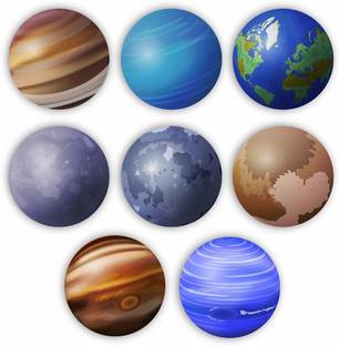 CVANU Outer Planets From Our Space in 3D Look MDF Art Circle Shaped Cutout Decoration Pack of 8