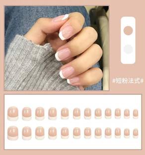 The Pink Truck French Style Pre-Glued 24Pc Reusable Artificial Nails Natural Beige