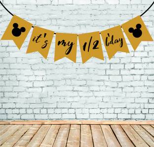 FUNCART Mickey Mouse It's My 1/2 Birthday Half Birthday Party Decoration Banner
