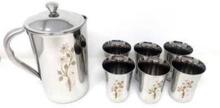 ABK STEELS (Pack of 6) Laser pari glass & jug 1.7lts Glass Set Water/Juice Glass