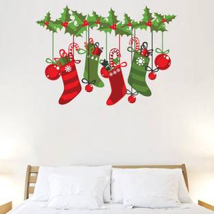Decor Villa 58 cm Christmas Wall Sticker (Christmas sox,Size - 58 x 40 cm) Removable Sticker