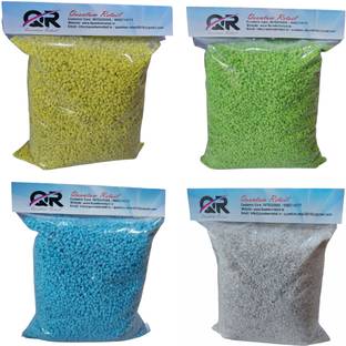 Quantum Retail -Yellow + White + Green + Blue Marble Chips Pebbles[3mm-5mm] (4 Color x 200 GMS) Painted Asymmetrical Marble Stone