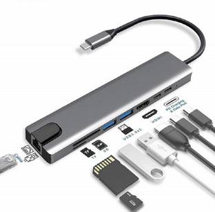 SINGING NOISE 8 in 1 CNC Aluminum Type C Adapter with 4K HDMI Port, Ethernet 1000mbps USB Adapter
