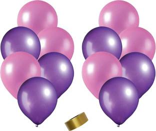 Shopperskart Solid Metallic Balloon With Curling Ribbon For Party Celebration Balloon