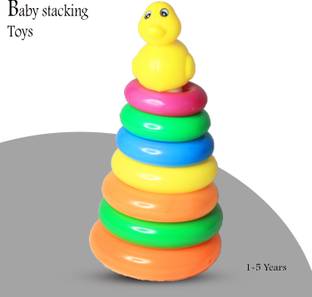 MINIKIDZ Plastic Original Rock-a-Stack,Multicolor, Classic Stacking Toy with 7 rings Bath Toy