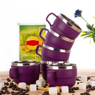 GK sales Pack of 6 Stainless Steel, Plastic Tea Cups Set | Coffee Cup Set | Tea | Coffee | Coffee Cup | Cups | Mug | Set