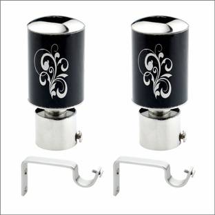 GLOXY Black Rod Rail Bracket, Curtain Knobs, Curtain Hooks, Curtain Rods Metal