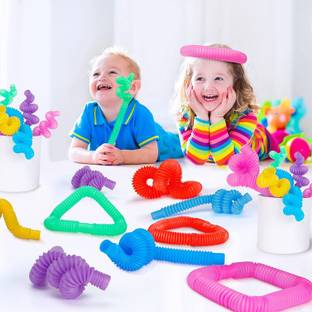 LIBRA Pop Tube Fidget Sensory Toy 12 Pack Stretch Tubes Toy Fine Motor Skills Learning