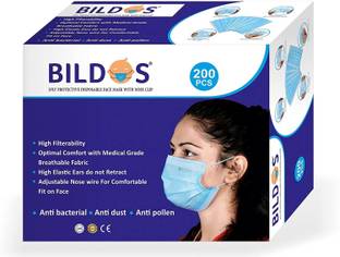 BILDOS Mask With Nose Pin and Ultrasonically Welded Ear Loop in Box Packing 200 Pcs Surgical Mask With Melt Blown Fabric Layer