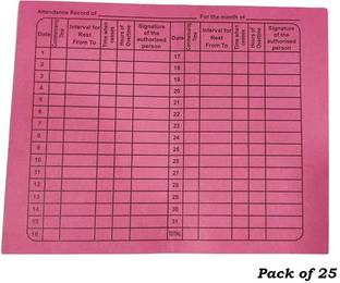 JSMSH Paper Attendance Card for Daily Payroll Wages- Attendance Record-Big Size