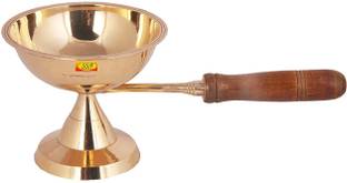 Shivshakti Arts Brass Dhoop Dani | Handcrafted Puja Dhoop ,Incense Burner with Wooden Handle Brass Incense Holder