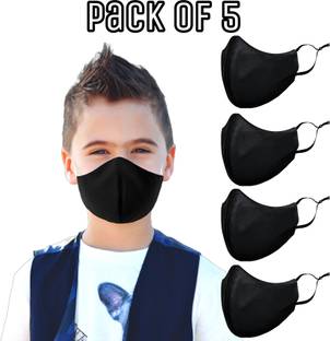 SUBHUSHA SUPER SAFETY 3 Layer Plain kids mask with Adjustable Ear loops Pack Of 5 3PLY-Kids-Plain-5-Black Color Mask Reusable, Washable Cloth Mask