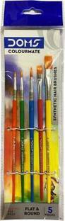 DOMS Colourmate Synthetic Hair Paint Brush FLAT & ROUND MIX Set (Set of 1 )